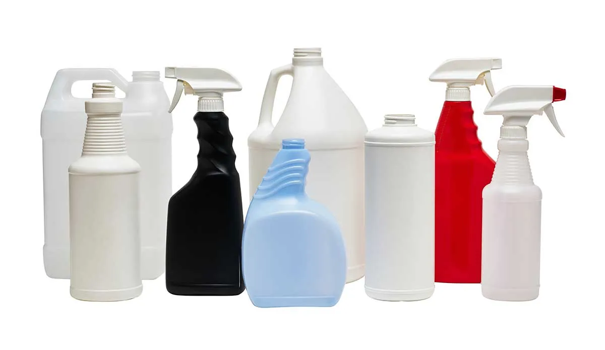 Antibacterial hand wash PET bottles ready for filling on ISBM production line